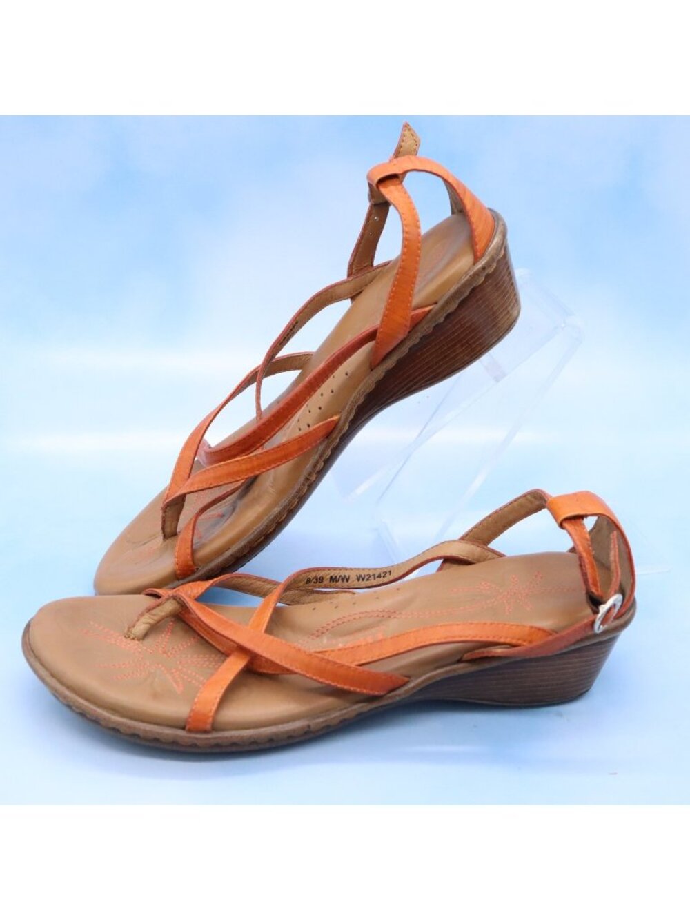 Born Burnt Orange Leather Strappy Sandals Womens Sz 8 Slingback Low Wedge W21421